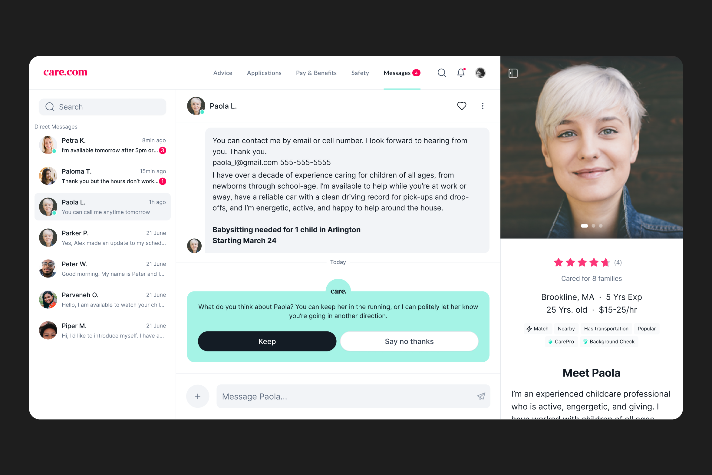 Care.com — Messaging and search experience